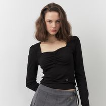 citybreeze Ruching Detail Long Sleeve T-Shirt_BLACK