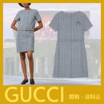 新作☆【GUCCI】ツイード ウール ショートドレス (ライトブルー)