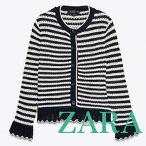 【ZARA】フリル ストライプ ニット カーディガン 4331/020/104