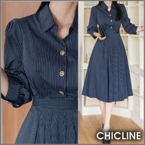 ★ChicLine★ ストライプバックゴムシャツワンピース