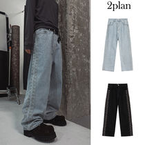 【2plan】Pinata embroidery wide denim pants