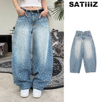 【SATIIIZ】Ness Curved Leopard Denim Pants