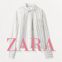 ZARA ストライプ柄クロップド丈パジャマシャツ 9024/058