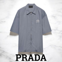 メンズ*PRADA*テクニカルコットン 半袖シャツジャケット ブルー