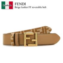 Fendi Beige Leather Ff Reversible Belt