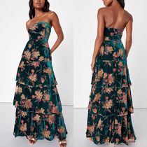 Lulus Velvet Strapless Maxi Emerald ドレス