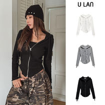 【U LAN】Kind zipper ribbed slim hoodie zip-up