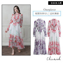 CHICWISH(シックウィッシュ)水彩花柄タイネックオーガンザドレス