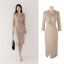 Orin Shirring Unbalanced Wrap Belt H-line Dress ワンピース