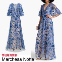 Marchesa Notte フローラル刺繍チュール ロングドレス
