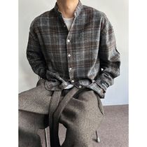 バンドカラー チェック柄 シャツ 長袖 カジュアル 韓国 nr8110