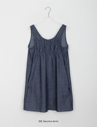 BAON ワンピース 【BAON】Namiko Denim Shirring Layered Pocket Ribbon Midi OP(13)