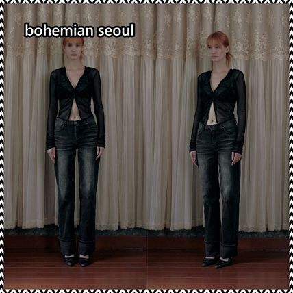 BOHEMSEO パンツ 《bohemian seoul》 SEMI WIDE ROLL-UP BLACK JEANS