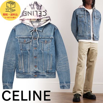 CELINE デニムジャケット CELINE ロゴ フード付き トラッカー デニムジャケット