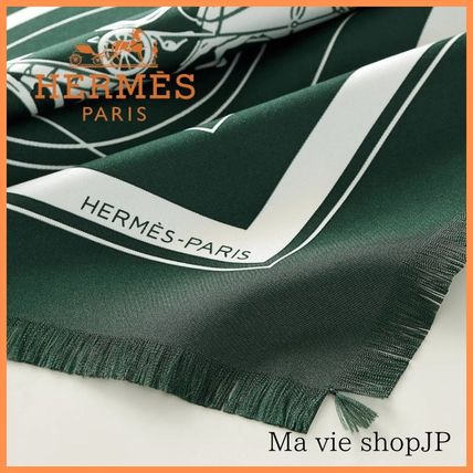 HERMES ストール ワンポイントに【HERMES】エルメス Ex-Libris fringed スカーフ(10)