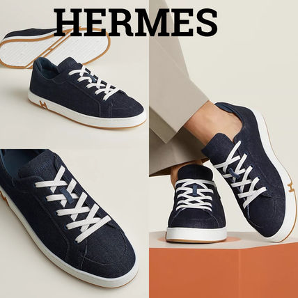 HERMES スニーカー 新作メンズ*HERMES*Kid ブルーデニムスニーカー Hロゴ入