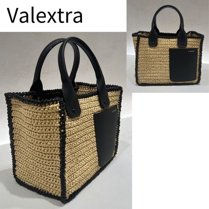 Valextra トートバッグ Valextra ミニ トートバッグ ラフィア クロシェ ポーチ ブラック