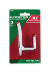 Ace 3-1/4 in. L Vinyl Coated White Metal Medium Coat and Hat Garment Hook 35 lb. cap. 2 pk