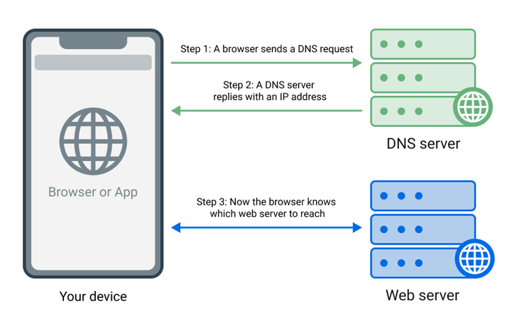 Your device always uses a DNS server to obtain the IP addresses of the domains that are accessed by various apps, services, etc.