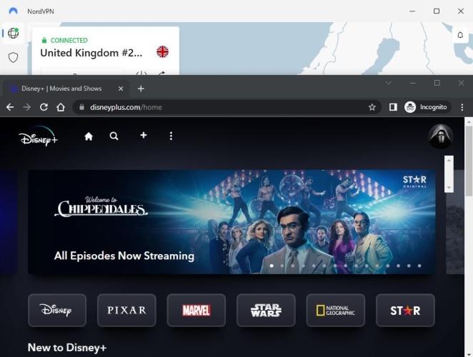 NordVPN loaded Disney+ with no issues when we connected to one of its UK servers.