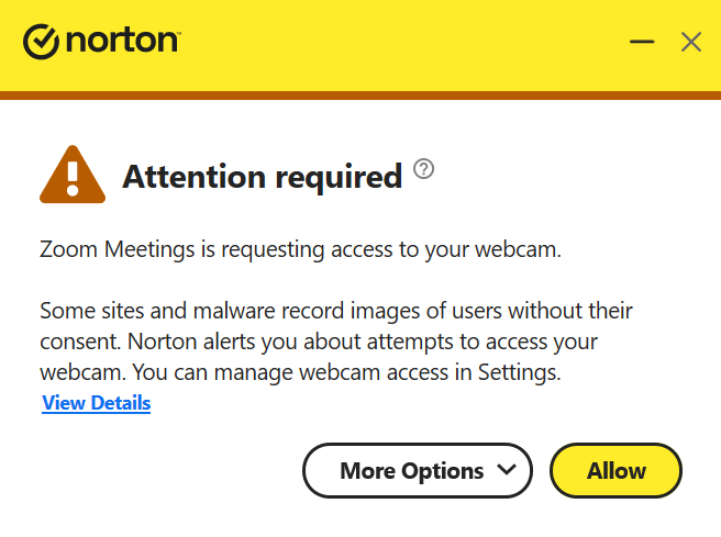 Norton 360 web cam protection