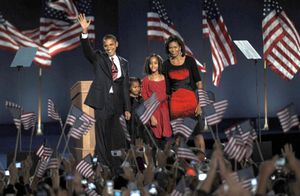 the Obama family at an election-night rally