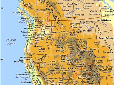 physical features of western North America, including the mountain ranges of the Western Cordillera