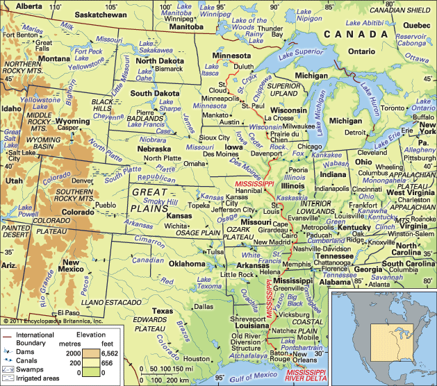 Mississippi River basin and its drainage network