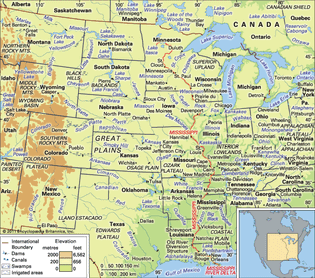 Mississippi River basin and its drainage network