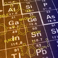 Concept artwork on the periodic table of elements.