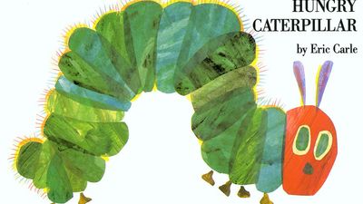 Book Jacket of "The Very Hungry Caterpillar" by American children's author illustrator Eric Carle (born 1929)