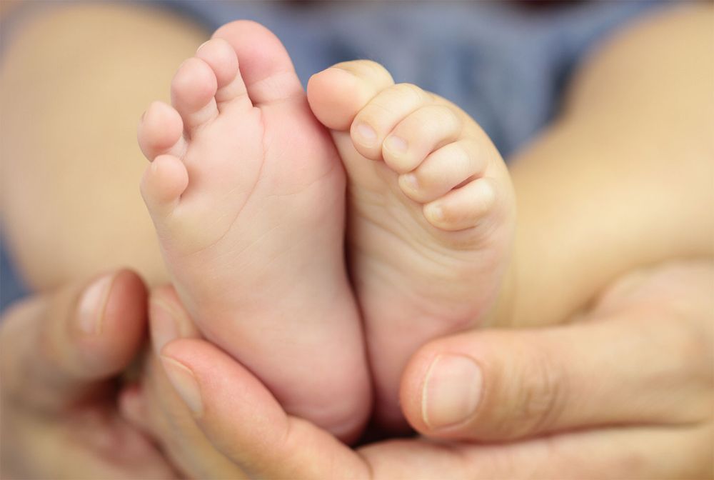 Infant feet in father's hands. Baby. Close-up skin Integumentary System parent child