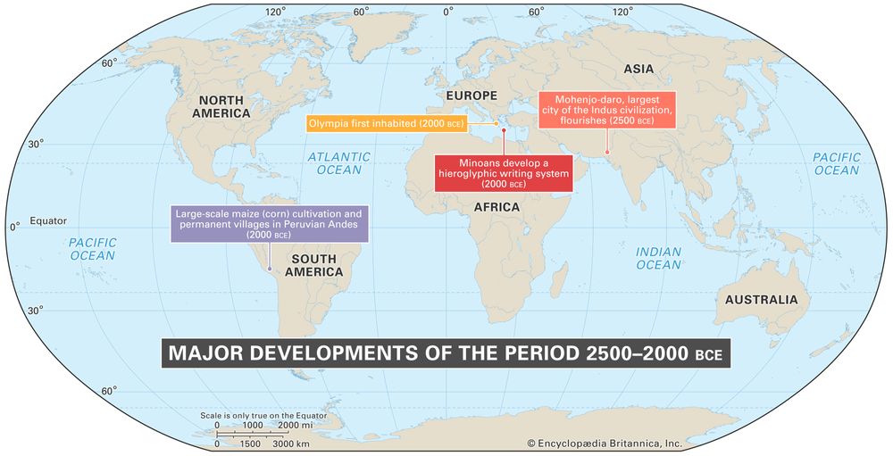 World map of events between 2500-2000 BCE