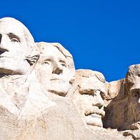 Gutzon Borglum. Presidents. Sculpture. National park. George Washington. Thomas Jefferson. Theodore Roosevelt. Abraham Lincoln. Mount Rushmore National Memorial, South Dakota.