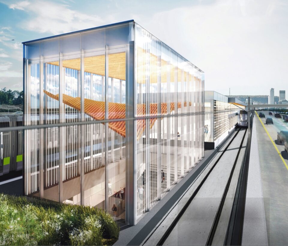 A rendering of the Reseau Express Metropolitain Brossard station