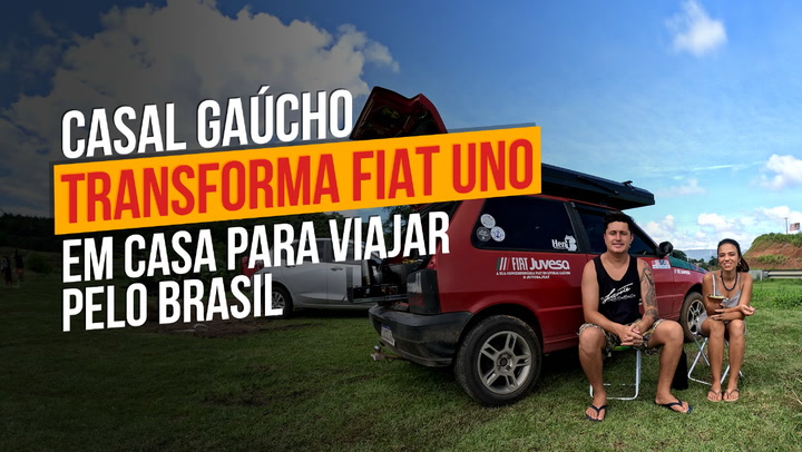 Thumbnail - A bordo do Fiat Uno, Caroline Melo e Erick Tramontes já conheceram seis estados e mais de 60 cidades brasileiras; eles passaram por alguns pontos turísticos no ES