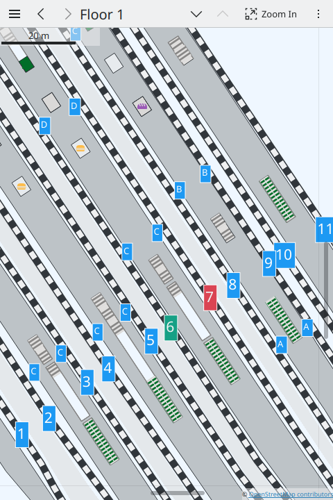 Train station platform map, highlighting arrival and departure platforms