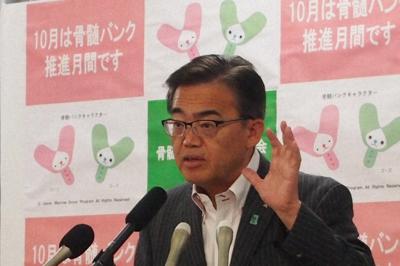 表現の不自由展再開に向けた4条件を説明する大村秀章・愛知県知事＝名古屋市中区の愛知県庁で2019年9月30日午前9時22分、竹田直人撮影