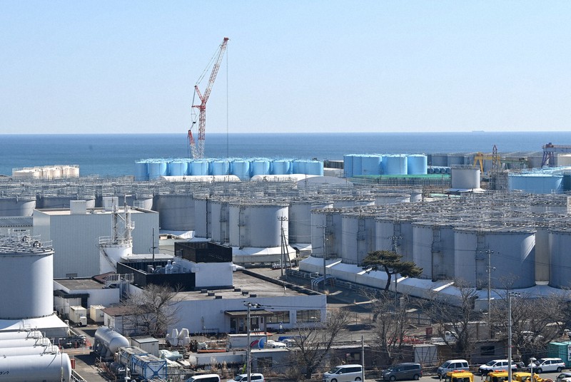 東京電力福島第1原発の構内で、処理水がためられているタンク＝福島県大熊町で2022年2月26日、西夏生撮影