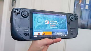 A Steam Deck with the Steam Replay 2024 banner.