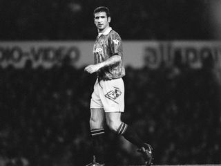 Eric Cantona in action for Manchester United against Manchester City in December 1992.