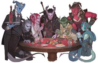 Tieflings play cards.