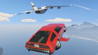 A flying car dropped from a plane in the Doomsday heist.