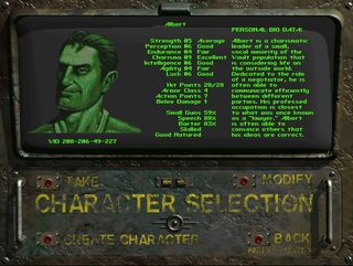 Albert, one of Fallout's pregenerated PCs