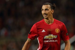 Zlatan Ibrahimovic in action for Manchester United in Wayne Rooney's testimonial match in August 2016.