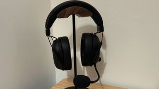 Razer BlackShark V2 Hyperspeed headset on a stand