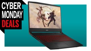 MSI Katana laptop with Cyber Monday deals text