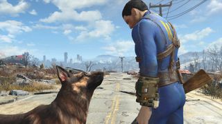 Dogmeat and the Sole Survivor from Fallout 4.