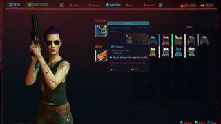 A character wearing Johnny Silverhand's aviator sunglasses and tank top in the Cyberpunk 2077 inventory screen.