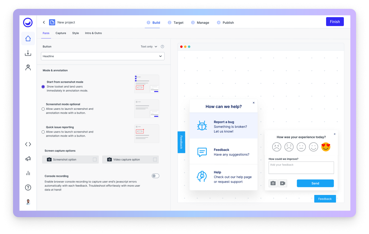 Customer feedback menu to streamline SaaS product feedback